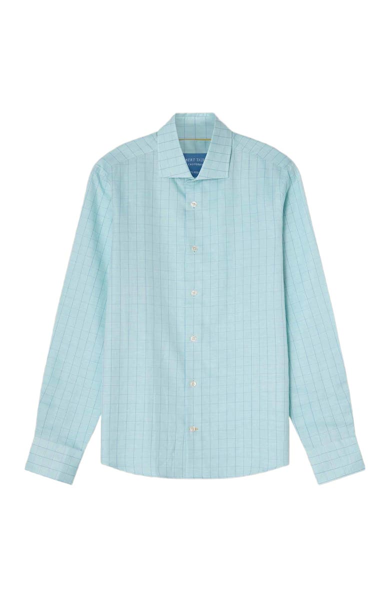Robert Talbott Reynolds Blue Windowpane Cotton Linen Blend Shirt in Contemporary fit, Alternate, color, Green