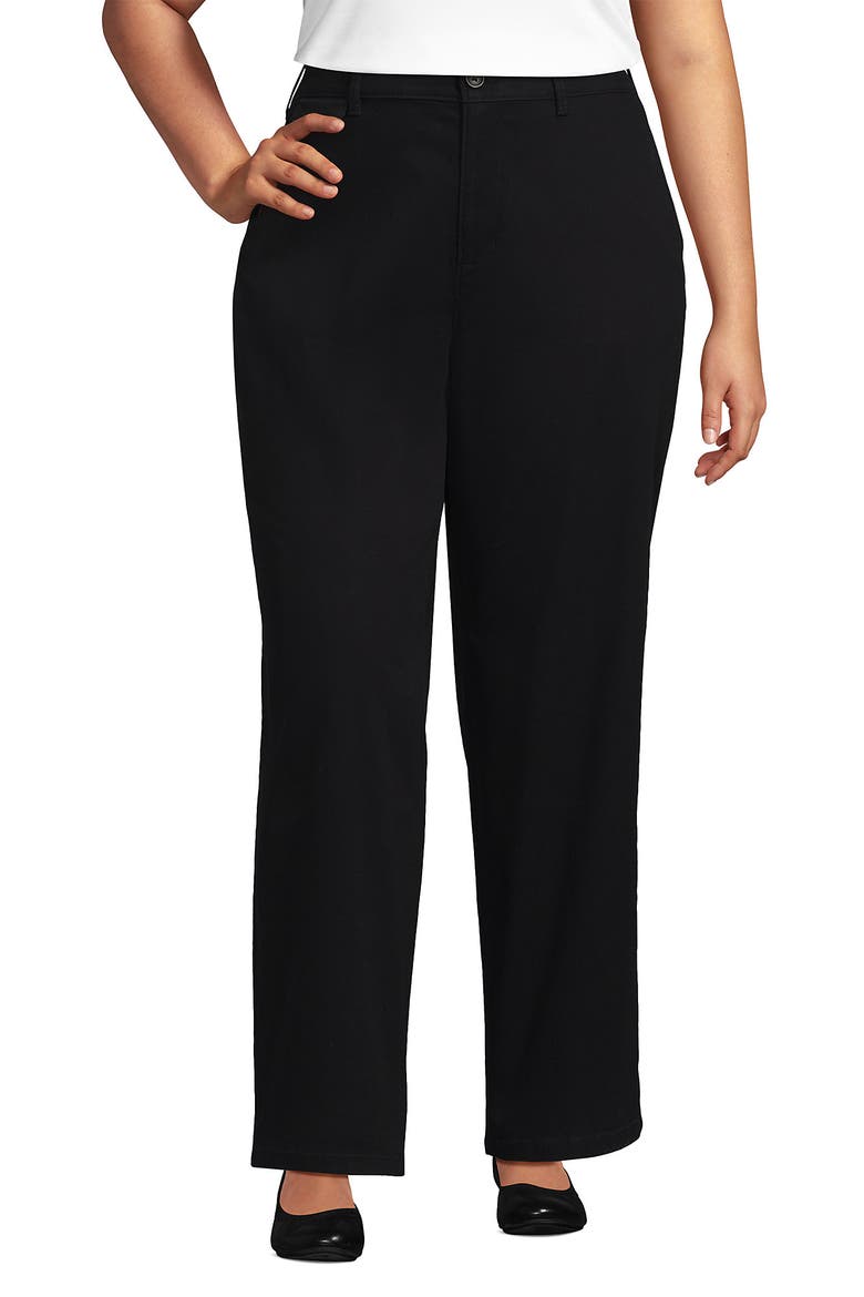 Plus Size Chino High Rise Rail Straight Leg Pants, Main, color, Black