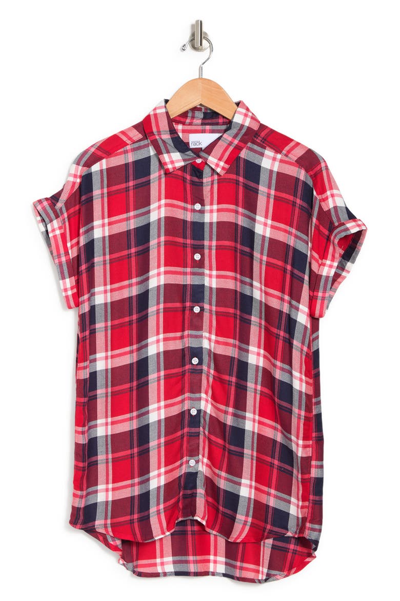 Plaid Short Sleeve Tunic Shirt, Alternate, color, RED NAVY JANA PLAID