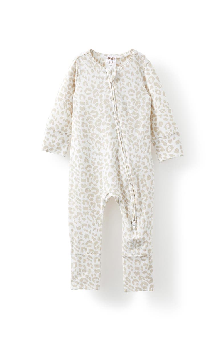 Cotton On Kids Growie Long Sleeve Zip All In One Romper, Alternate, color, Rainy Day Ocelot