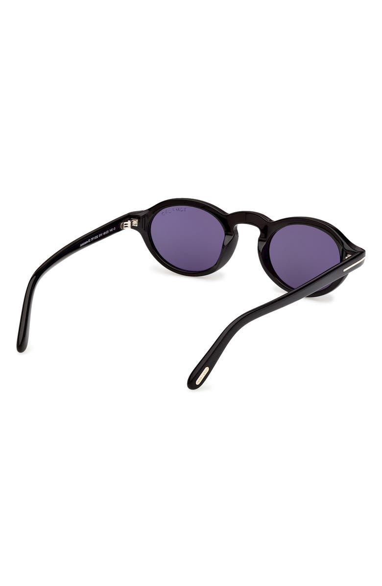 TOM FORD Aristotele 48mm Small Oval Sunglasses, Alternate, color, Shiny Black / Blue Lens