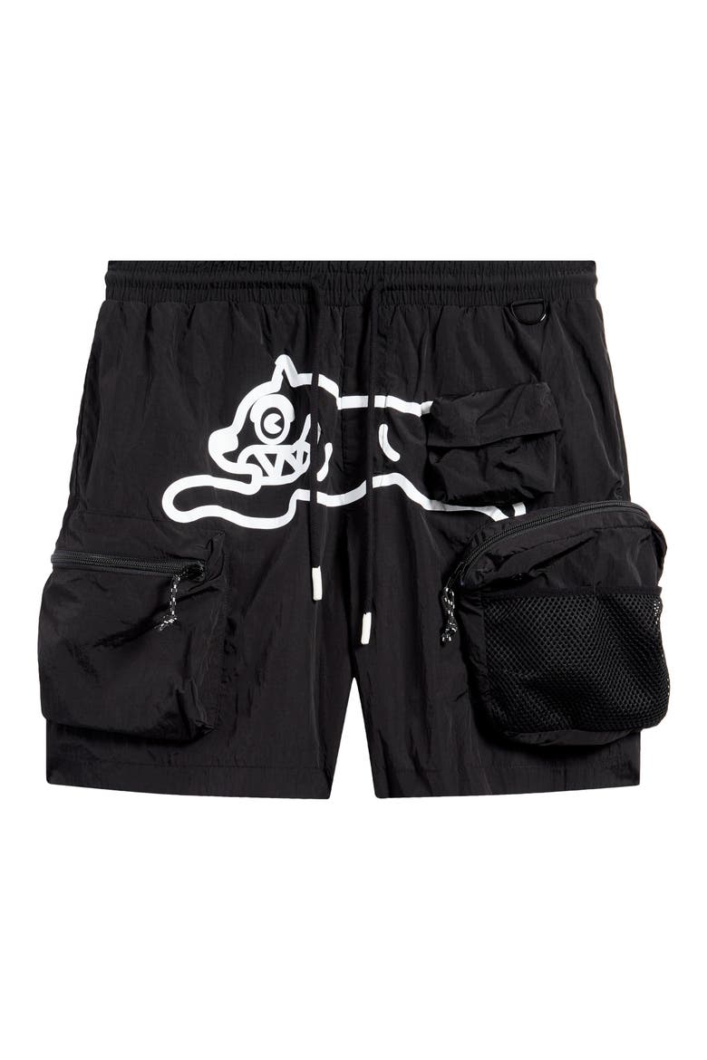 Running Dog Graphic Cargo Hiker Shorts, Alternate, color, BLACK