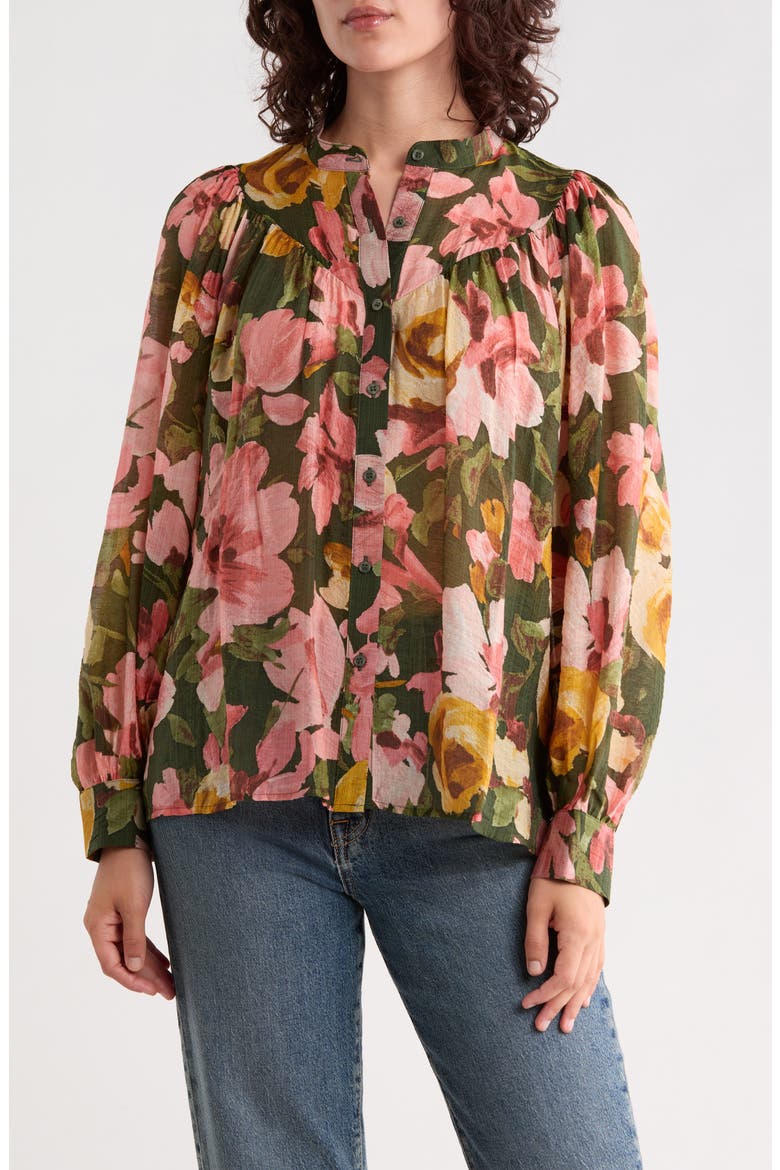 Print Woven Top, Main, color, KOMBU GREEN