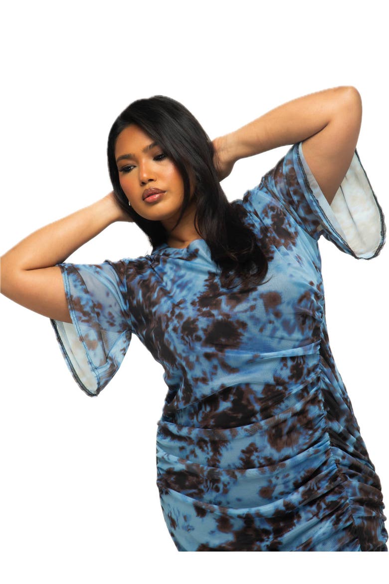 Plus Size Abstract Print Mesh Midi Dress, Alternate, color, Blue