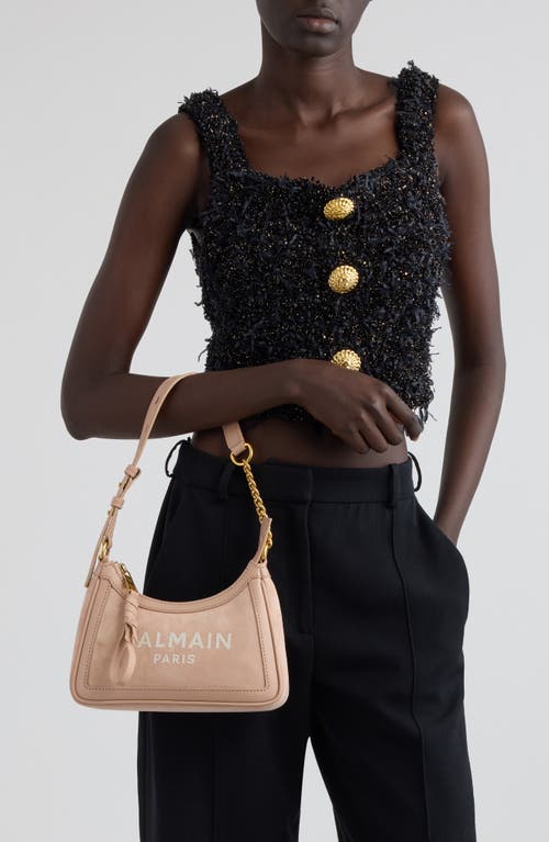 Balmain B-army Suede & Leather Hobo Bag In 0dx Light Pink