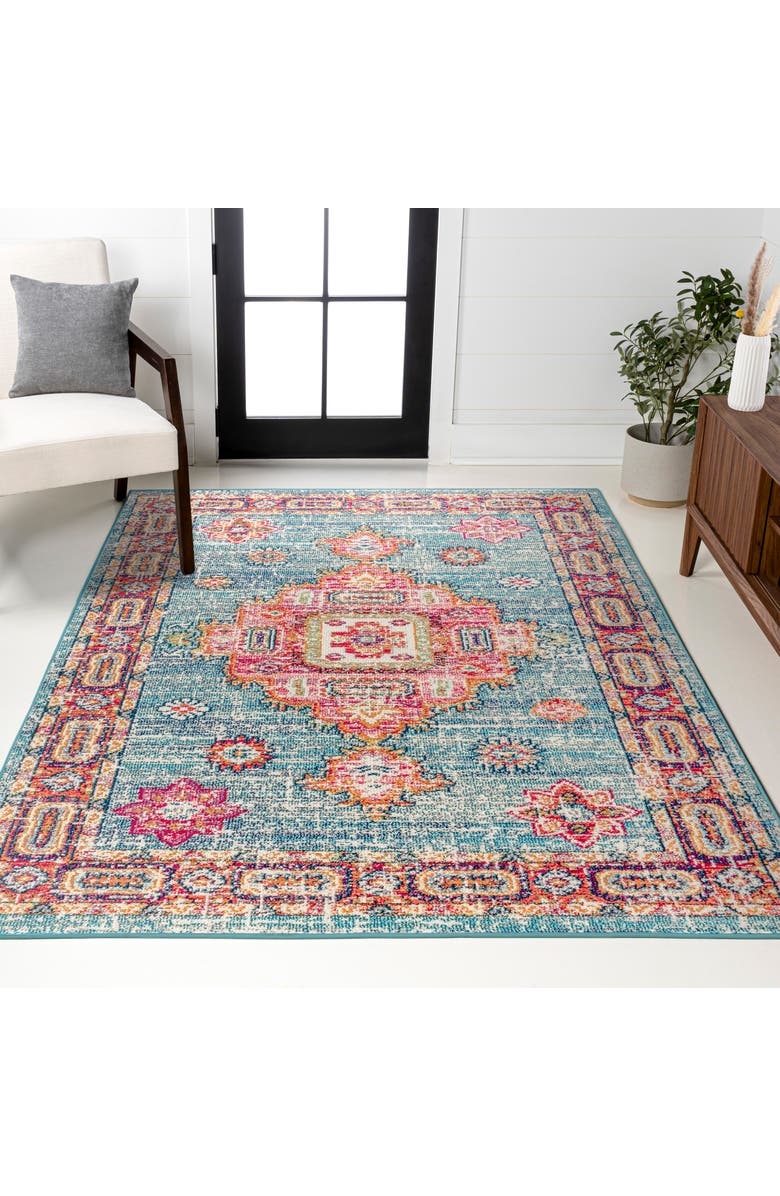 JONATHAN Y Bohemian FLAIR Boho Vintage Medallion Area Rug, Alternate, color, Blue/Red