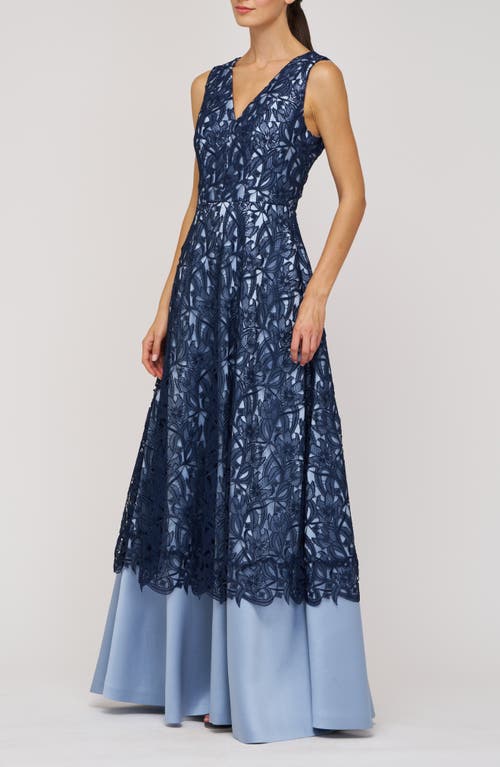 Kay Unger Danielle Sleeveless Lace Dress In Blue