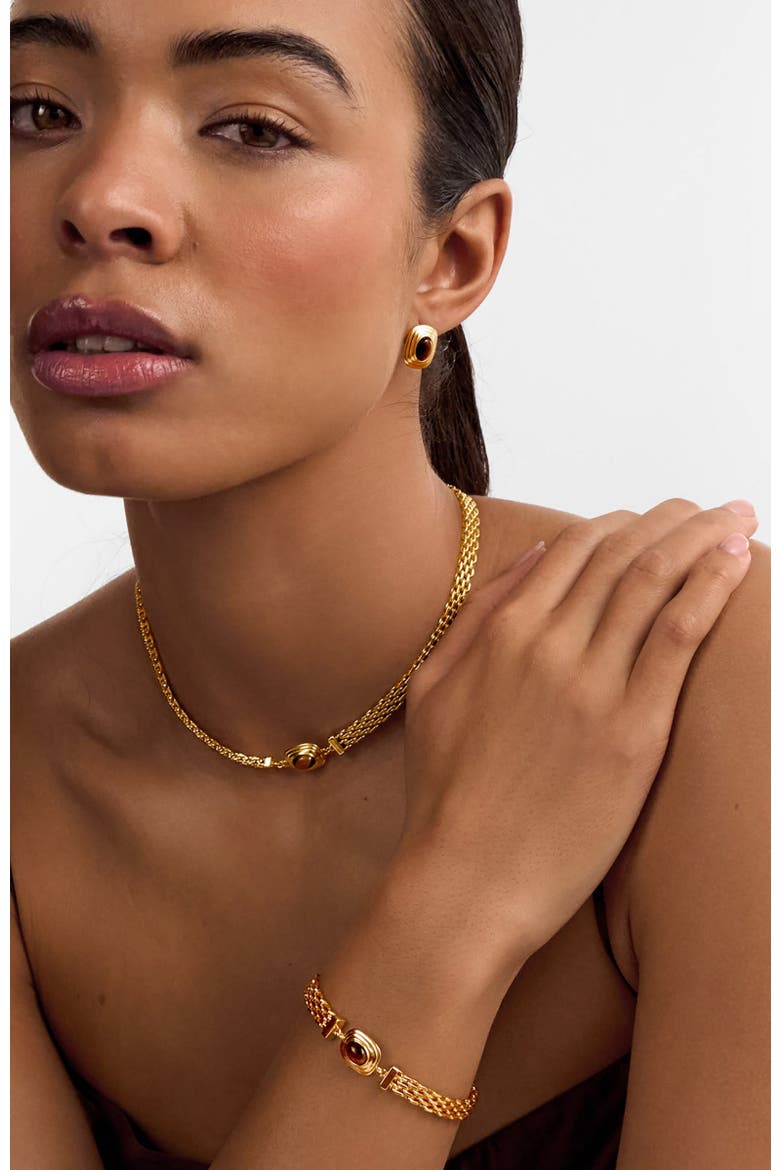 Tiger'S Eye Button Necklace, Alternate, color, Gold Coated