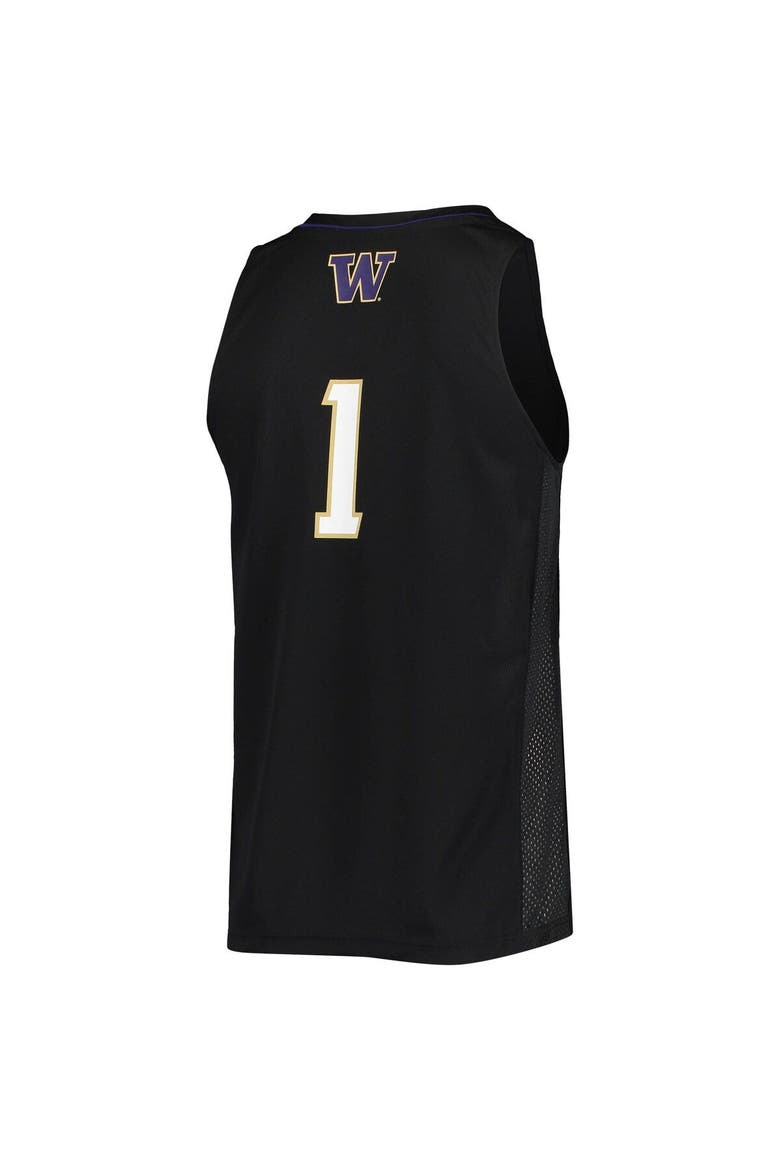 Men's adidas #1 Black Washington Huskies Swingman Basketball Jersey, Alternate, color, Black