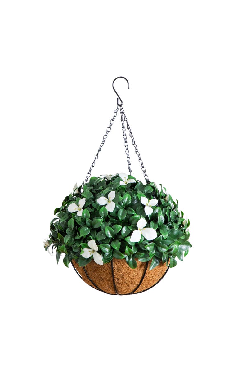 NEARLY NATURAL 18-in UV Resistant Artificial Gardenia Hanging Basket, Main, color, Green/White