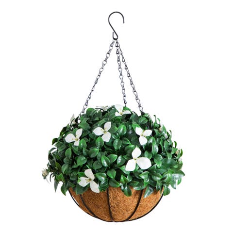 18-in UV Resistant Artificial Gardenia Hanging Basket (Indoor/Outdoor)