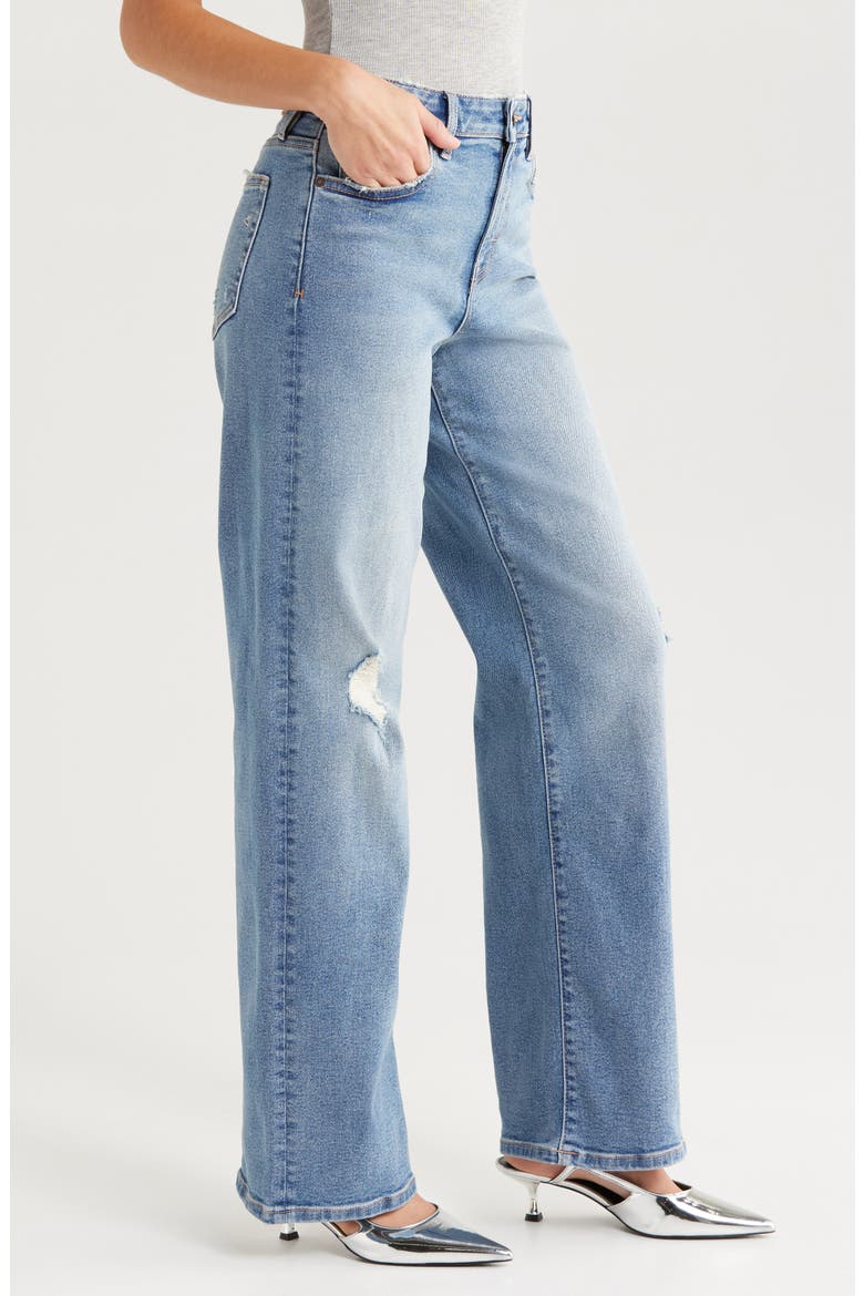 Grinded Distressed High Waist Straight Leg Dad Jeans, Alternate, color, MEDIUM WASH