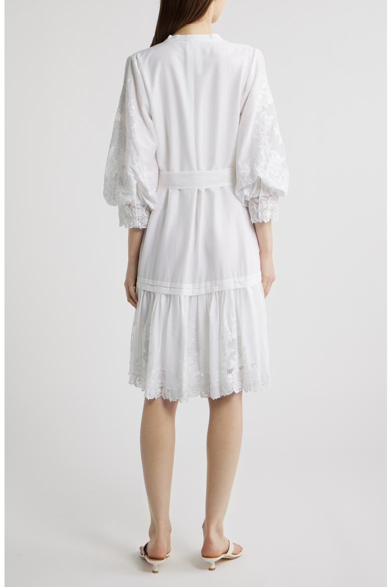 Erica Embroidered Detail Long Sleeve Cotton & Silk Dress, Alternate, color, WHITE