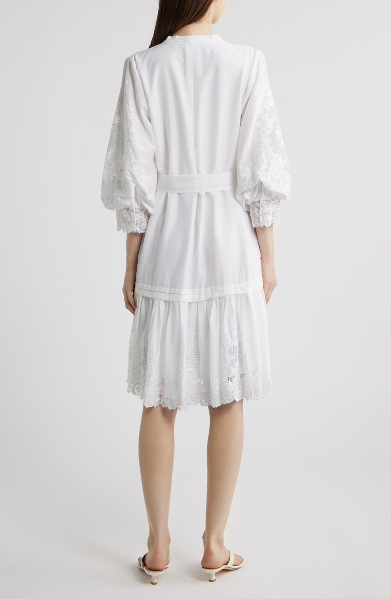 KOBI HALPERIN Erica Embroidered Detail Long Sleeve Cotton & Silk Dress, Alternate, color, White