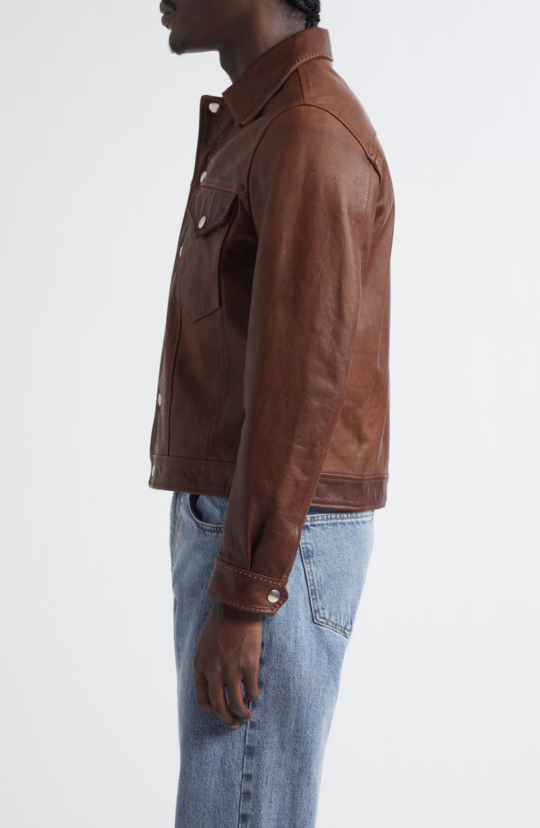 Second Layer Leather Trucker Jacket, Alternate, color, Brown 0036