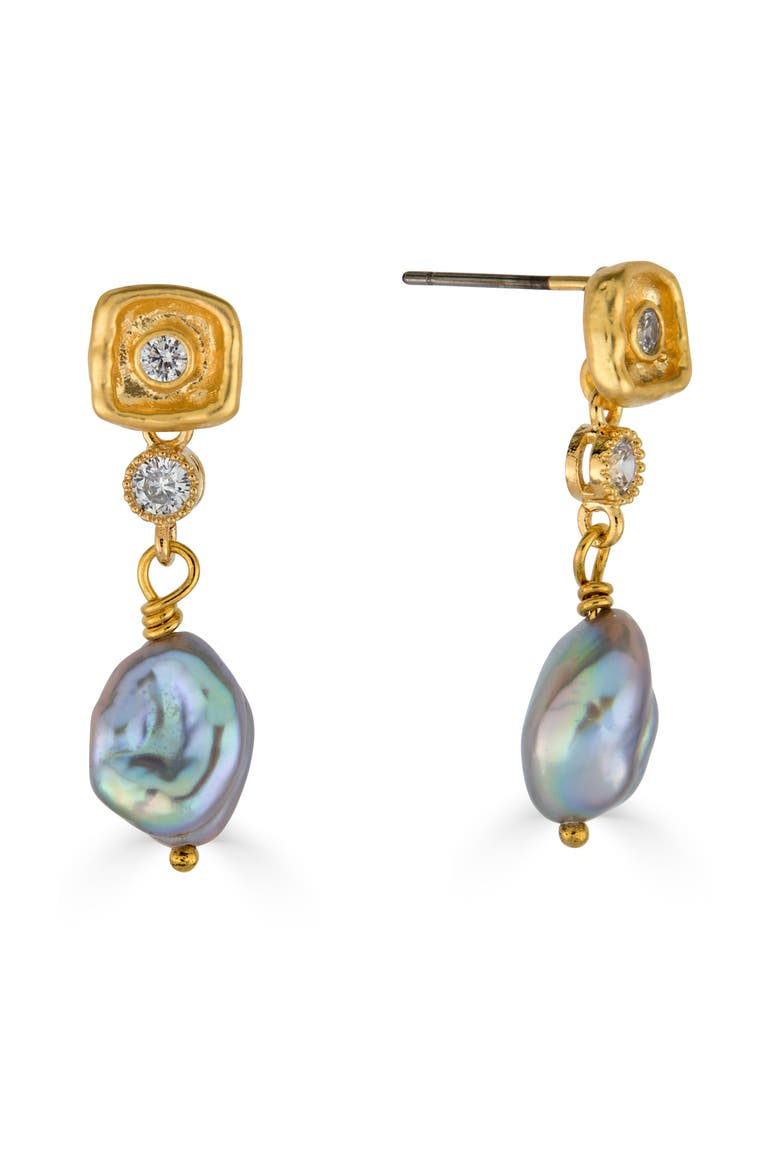 Keshi Pearl & Crystal Drop Earring, Main, color, Gray Pearl