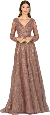 LARA New York Modest Long Sleeve Ball Gown