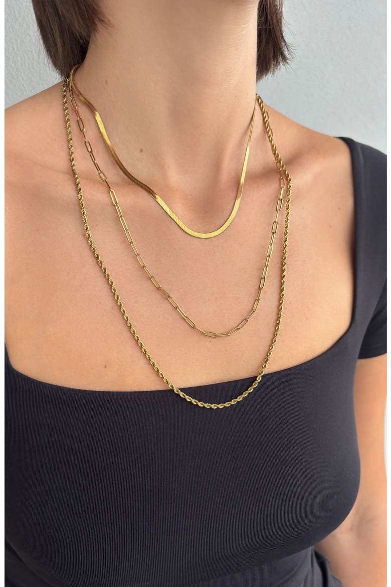 Set of 3 18k Gold Plated Chains, Main, color, GOLD