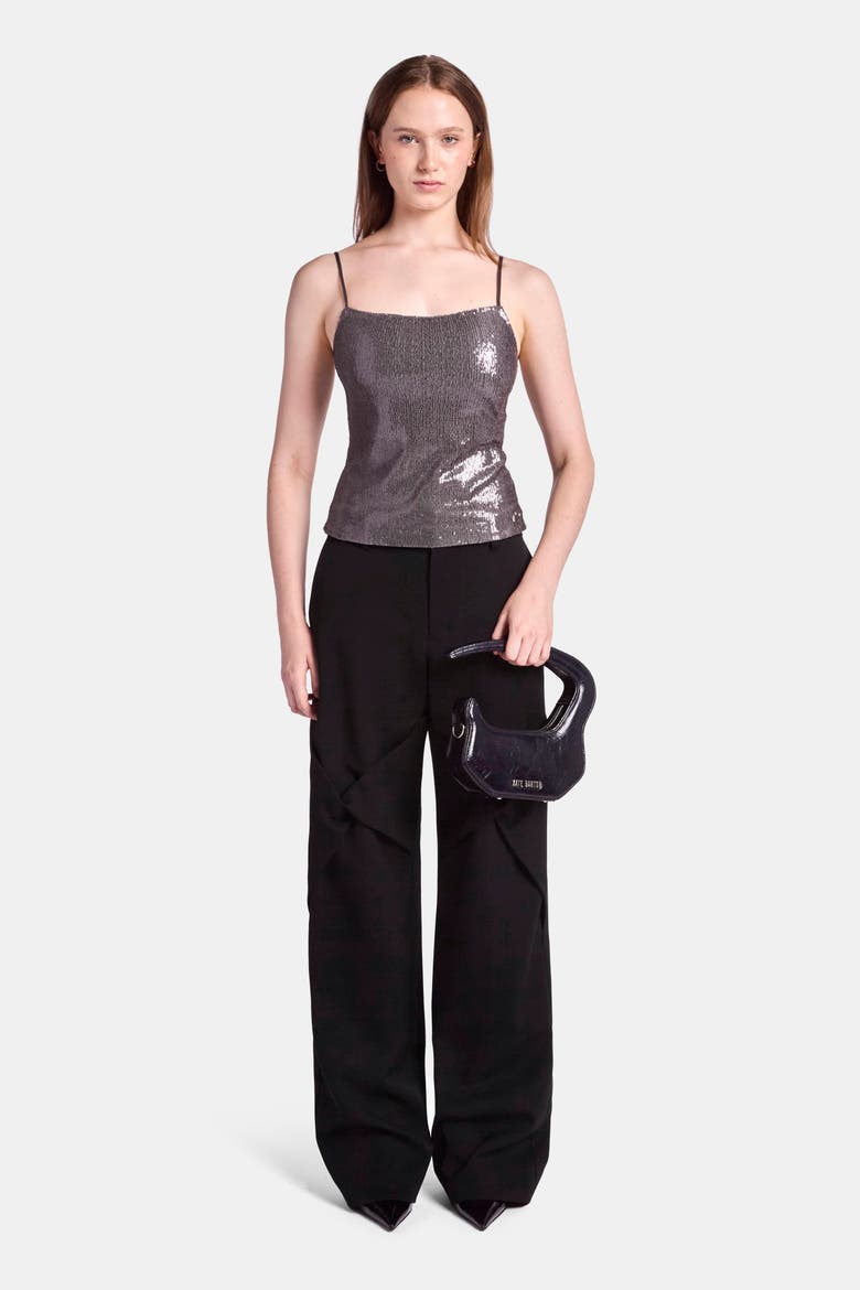 Draped Knee Black Wool Trouser, Alternate, color, Black