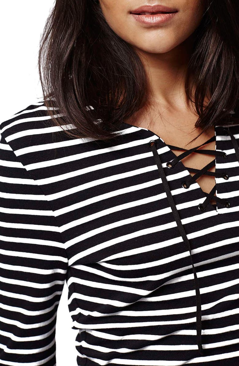 Topshop Stripe Lace-Up Long Sleeve Top, Alternate, color, 