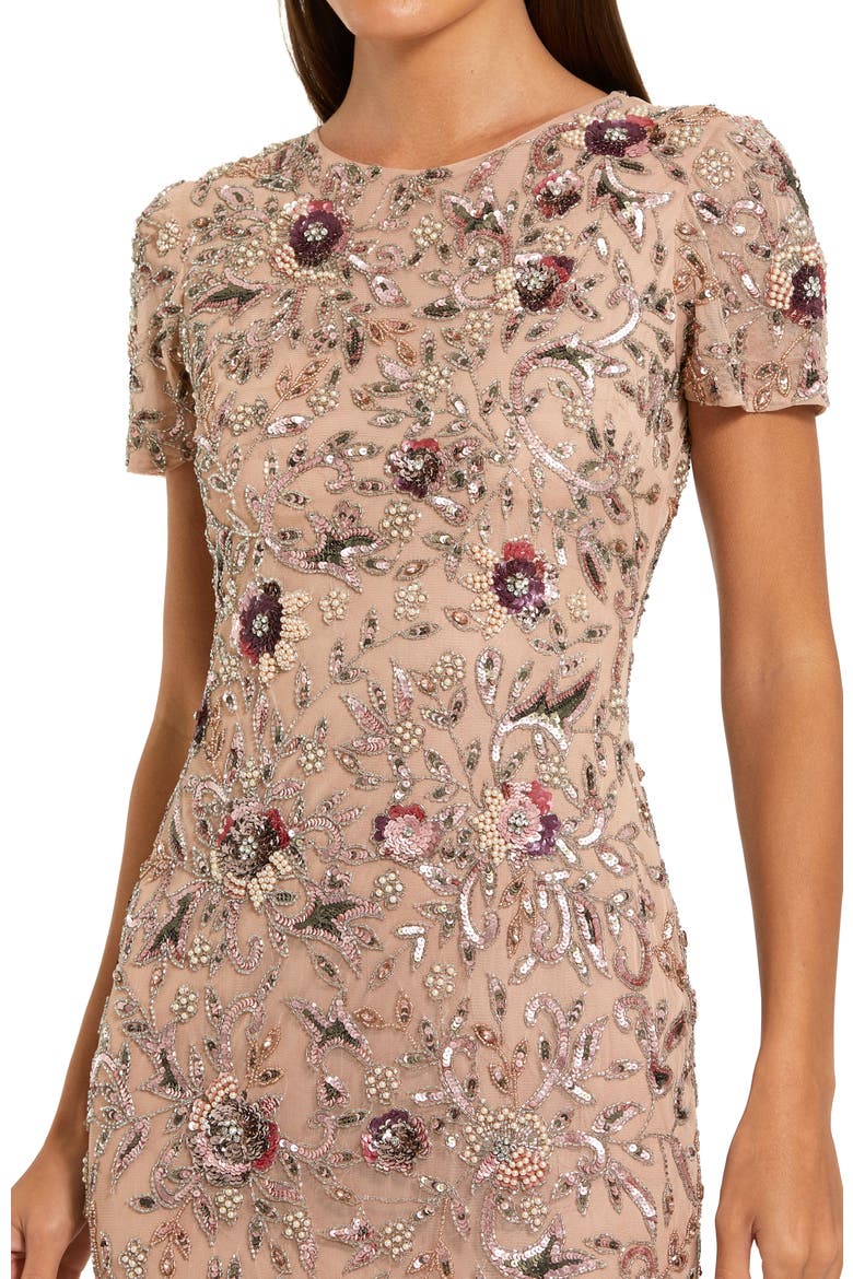 Women's  Floral Embellished Short Sleeve Midi Dress, Alternate, color, Mocha