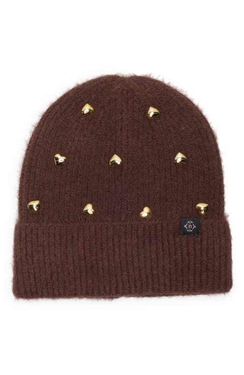 Heart Studs Knit Cuffed Beanie