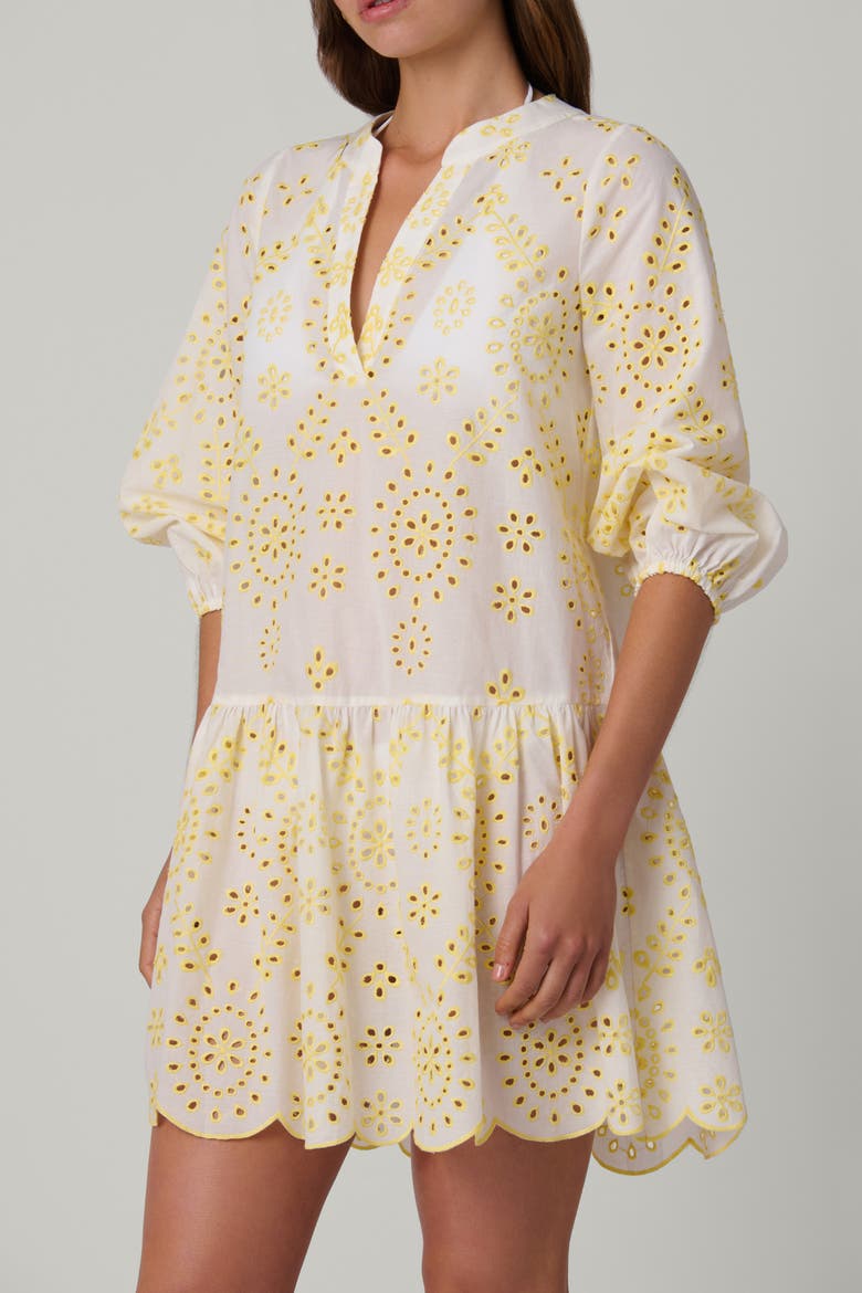 Embroidered Eyelet Umbrella Mini Coverup, Alternate, color, Lemon/Optic White