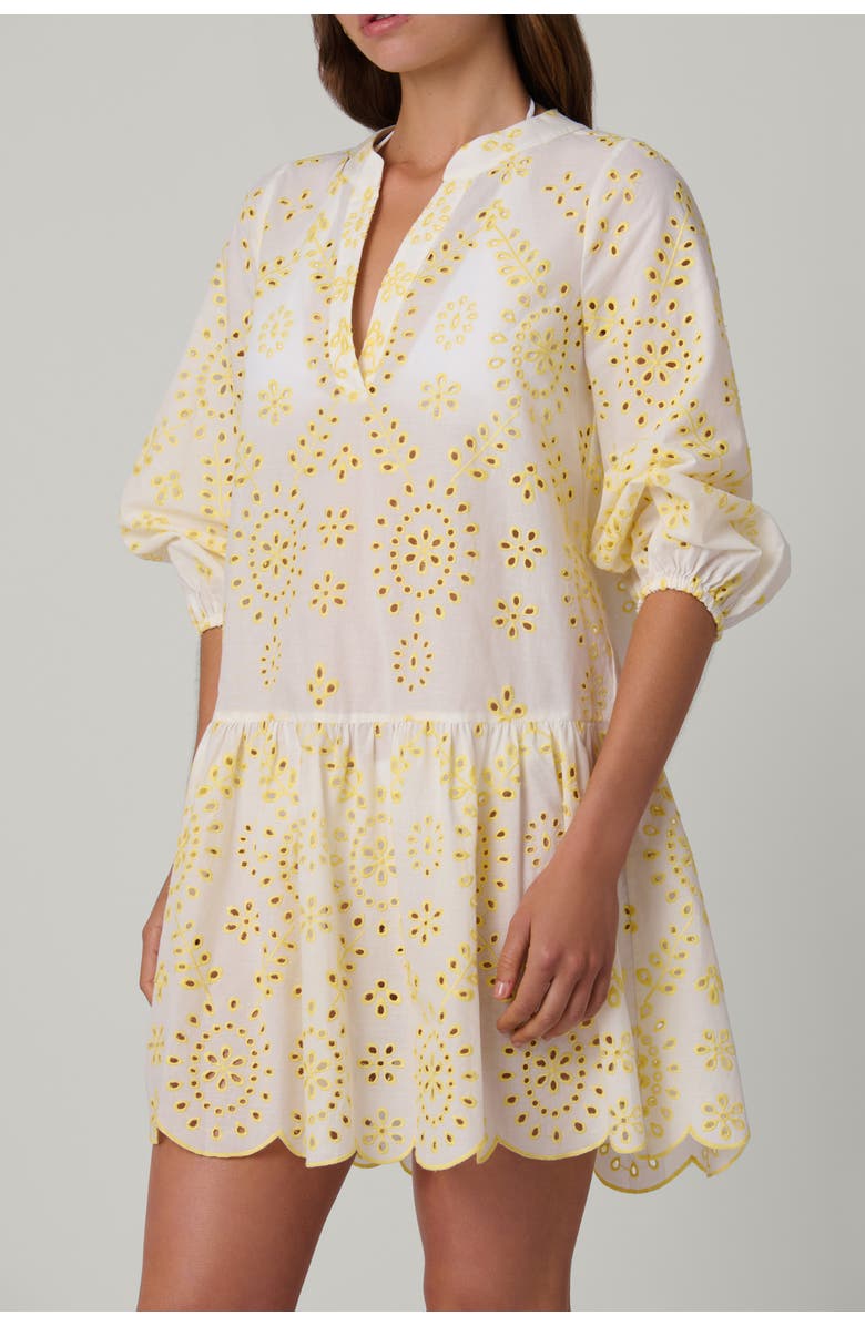 Shoshanna Embroidered Eyelet Umbrella Mini Coverup, Alternate, color, Lemon/Optic White