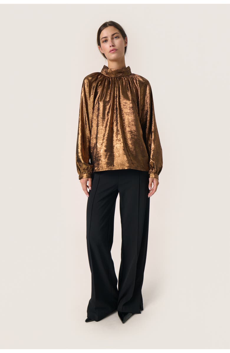 Soaked in Luxury SLElvie Funnel Neck Metallic Blouse, Alternate, color, Copper
