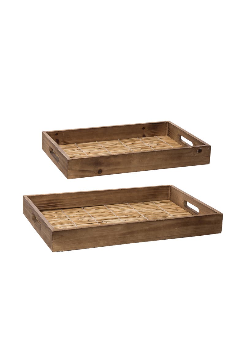 Rattan Trays Set of 2, Alternate, color, Brown