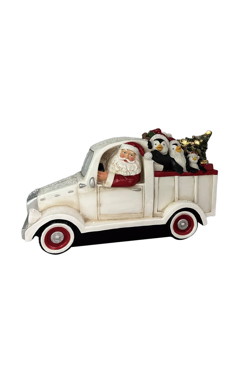 Transpac Light Up Santa Truck with Animals and Tree Decorative Sculpture, Main, color, Red