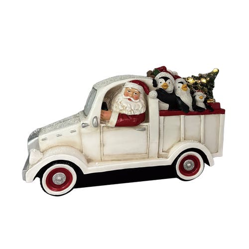 Transpac Light Up Santa Truck With Animals And Tree Decorative Sculpture In White