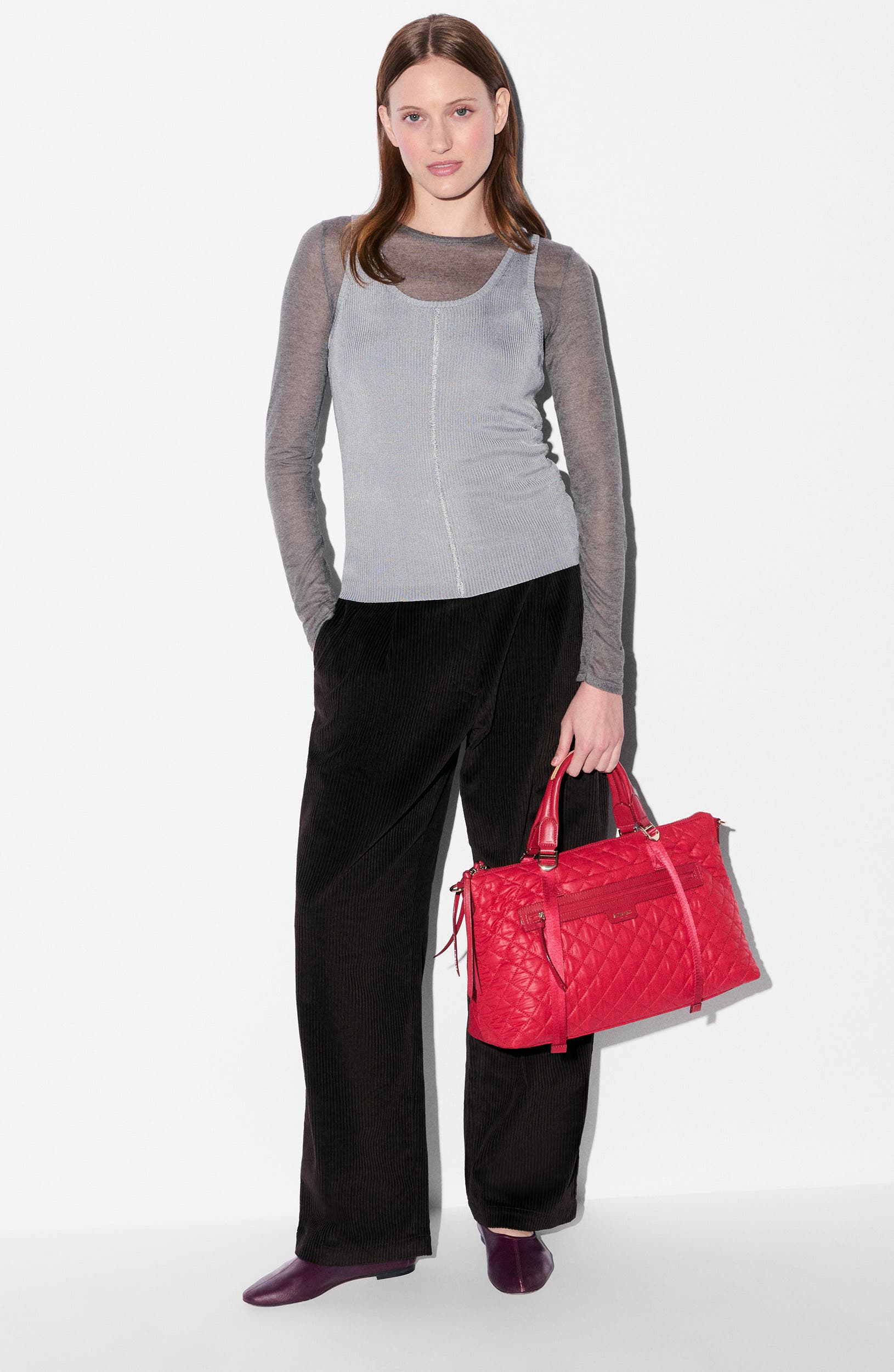 Medium Park Quilted Nylon Satchel, Alternate, color, APPLE