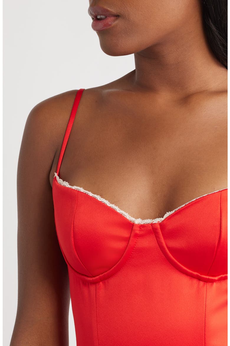 Minimoiselle Bustier Stretch Satin Minidress, Alternate, color, FLAME SCARLET