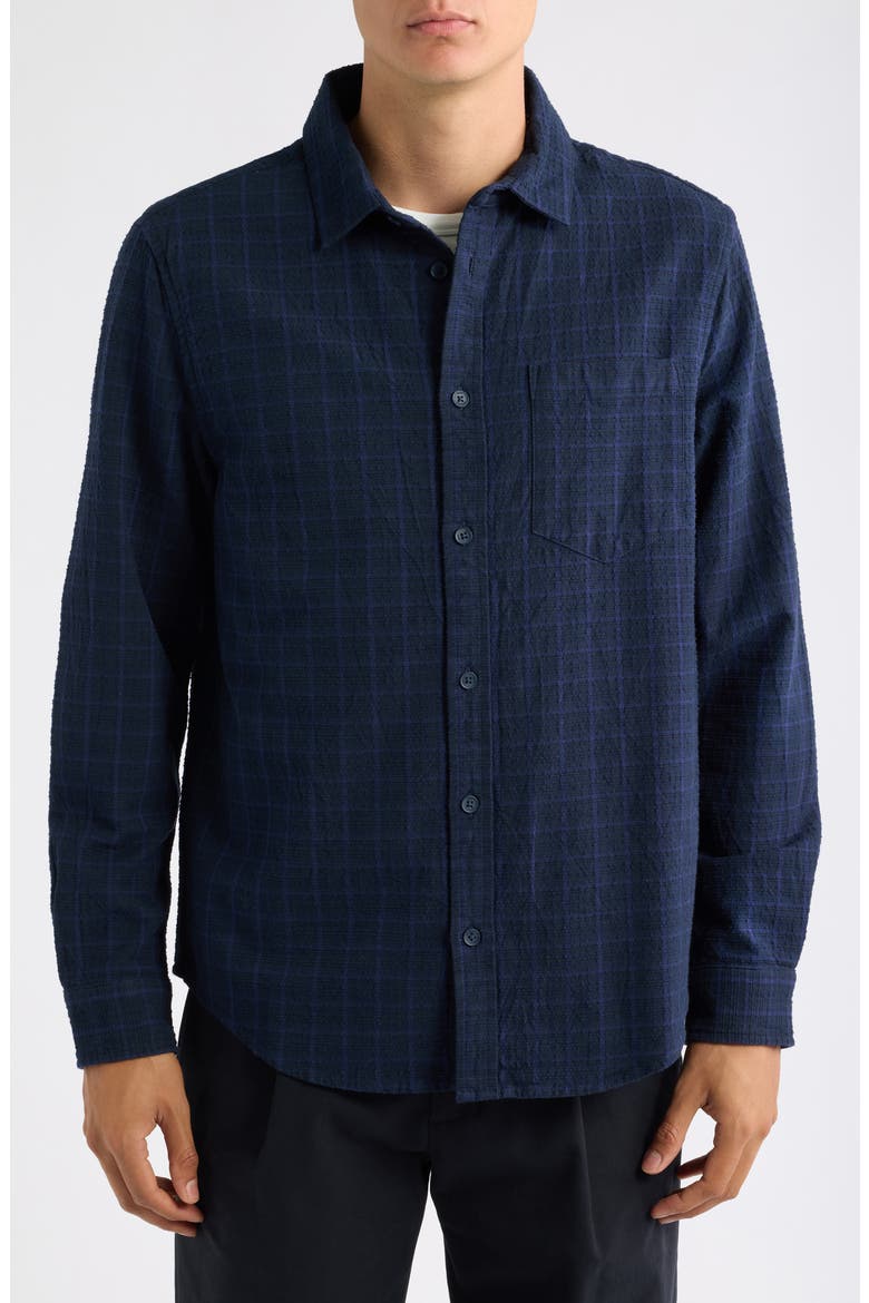Shelly Check Long Sleeve Cotton Dobby Button-Up Shirt, Alternate, color, NAVY / BLACK