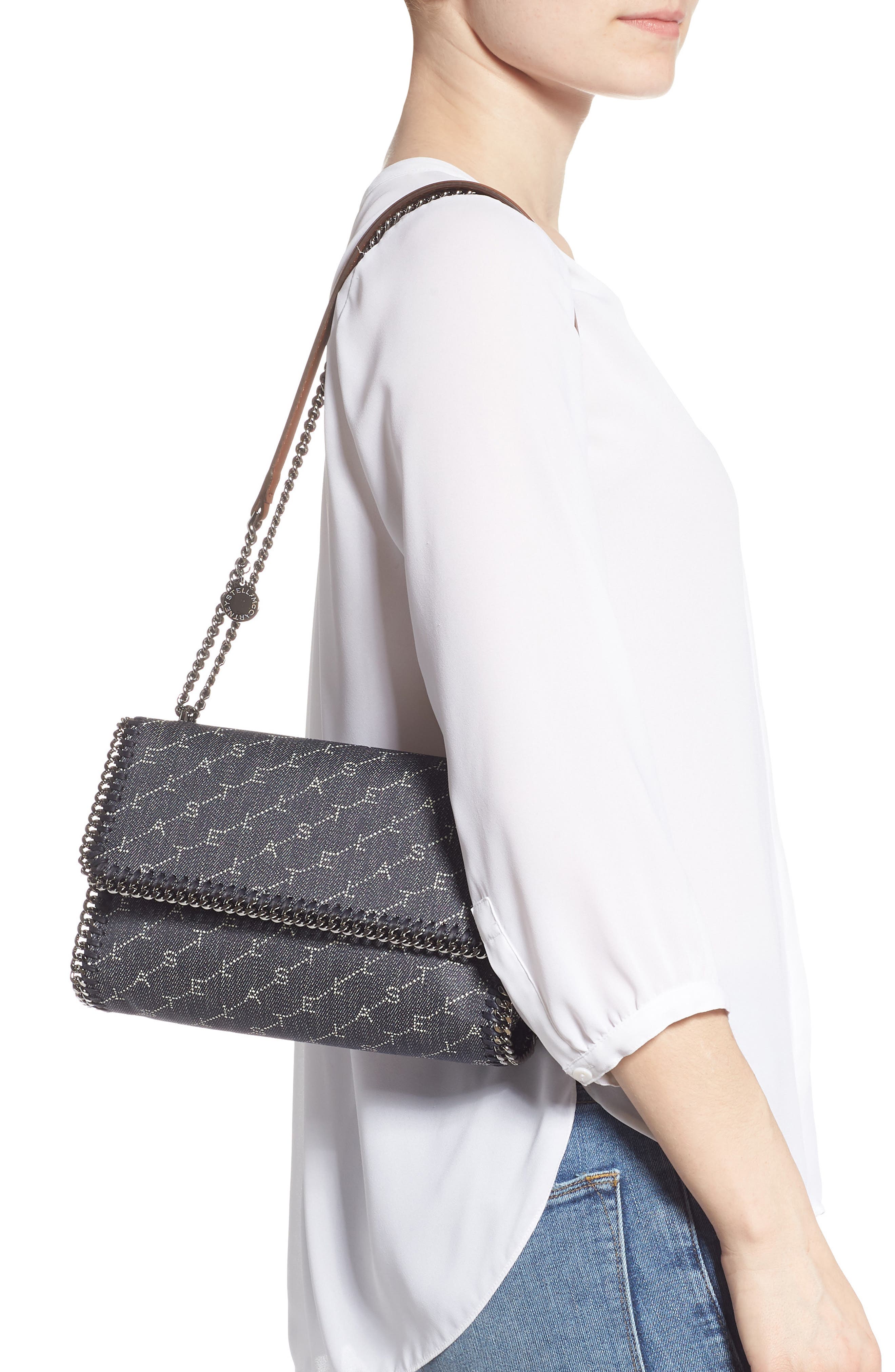 Stella McCartney Falabella Logo Denim Shoulder Bag, Alternate, color, 