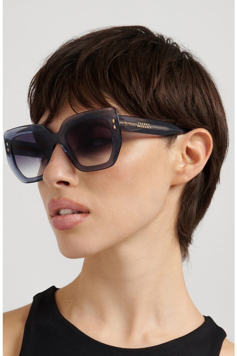 53mm Gradient Rectangular Sunglasses, Alternate, color, BLUE/ DARK GREY SF