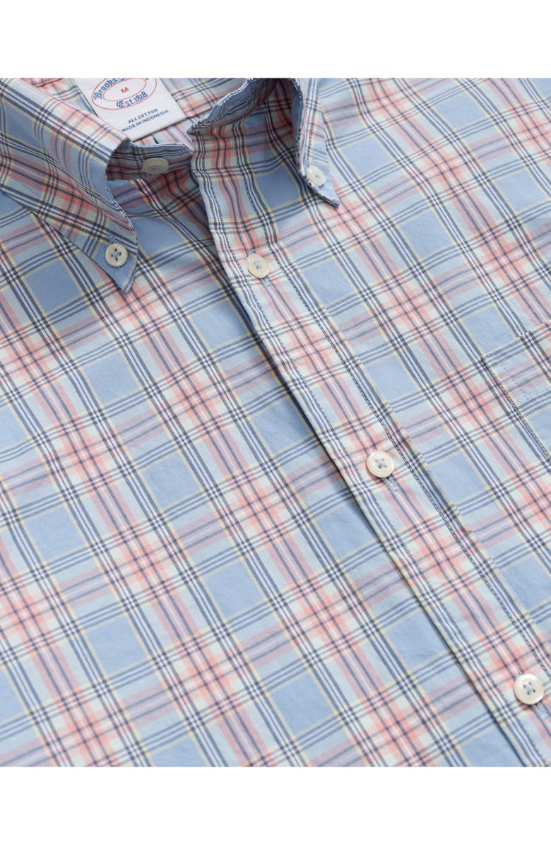 Brooks Brothers Friday Regular Fit Plaid Cotton Poplin Button-Down Shirt, Alternate, color, Hydrangea