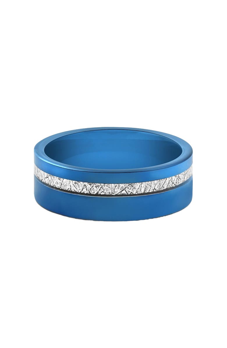 Bliss Diamond Men's Blue Tungsten Ring Meteor Inlay 8mm Wedding Band, Main, color, Blue Tungsten