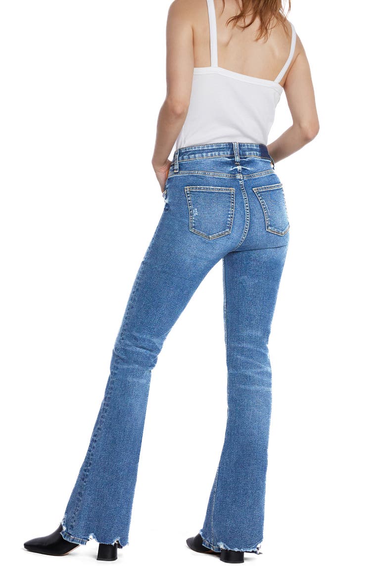 Distressed High Waist Flare Jeans, Alternate, color, STEEL BLUE
