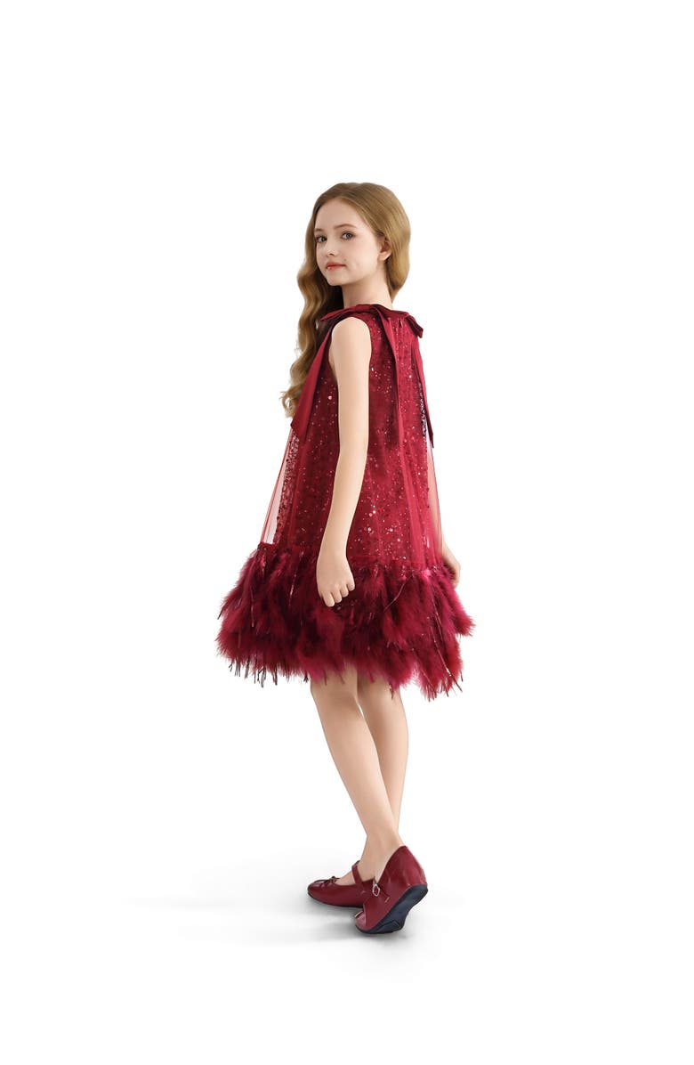 Tulleen Sequin Feather Dress, Alternate, color, Red