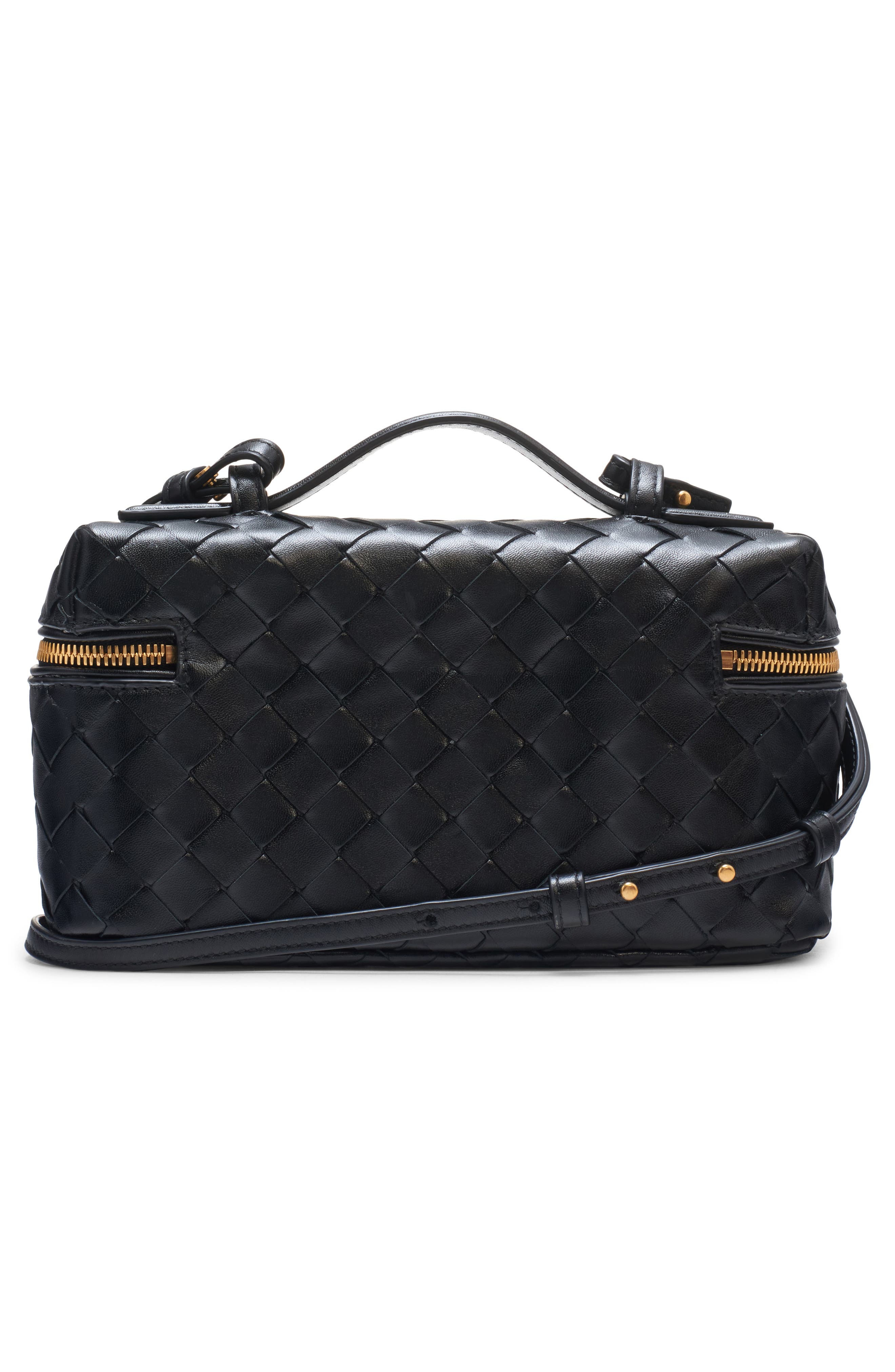 Bottega Veneta Intrecciato Leather Convertible Vanity Case, Alternate, color, Black/ Gold