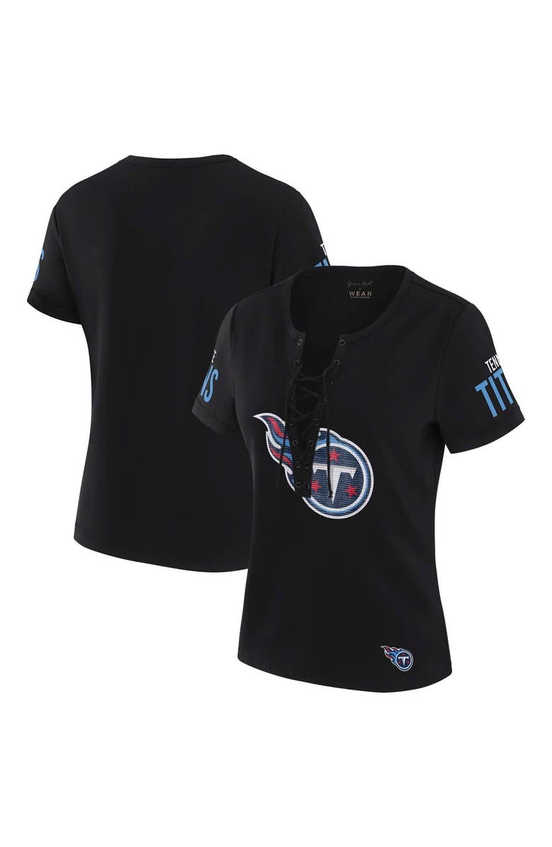 WEAR by Erin Andrews Women's WEAR by Erin Andrews x Gracie Hunt Black Tennessee Titans Draft Me Lace-Up T-Shirt, Main, color, Black