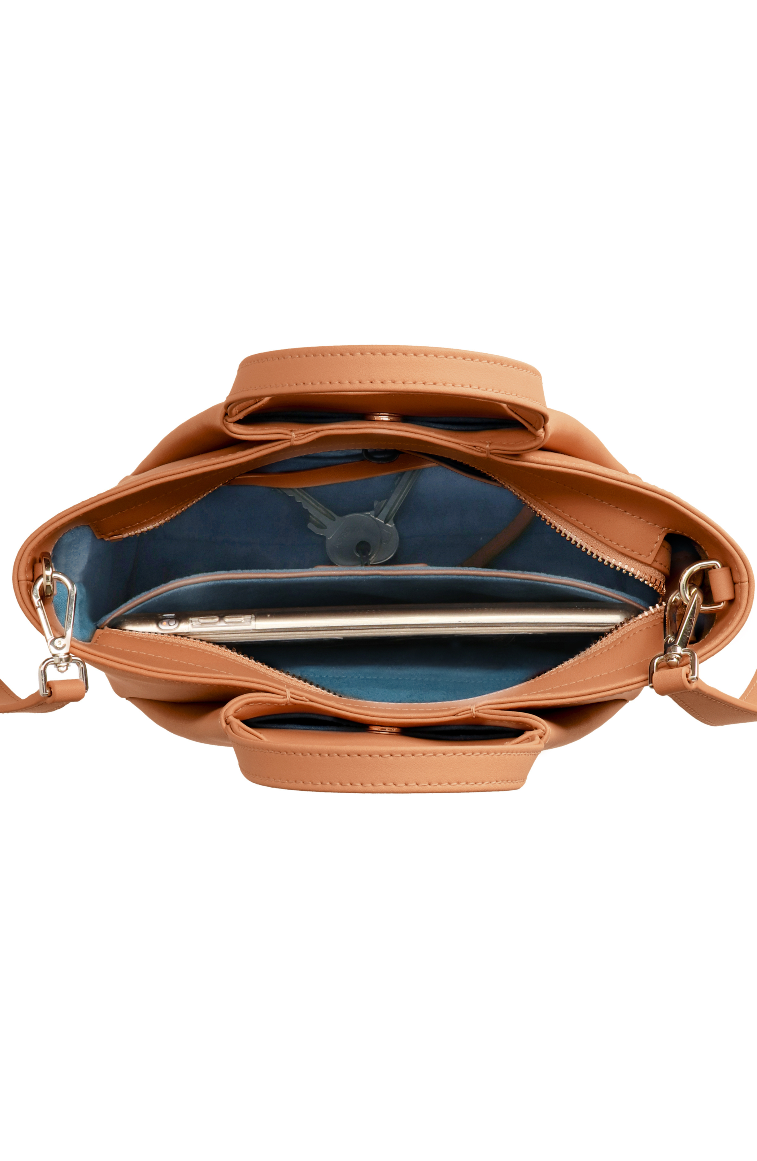 Mini Pyramid Leather Crossbody Bag, Alternate, color, Cognac