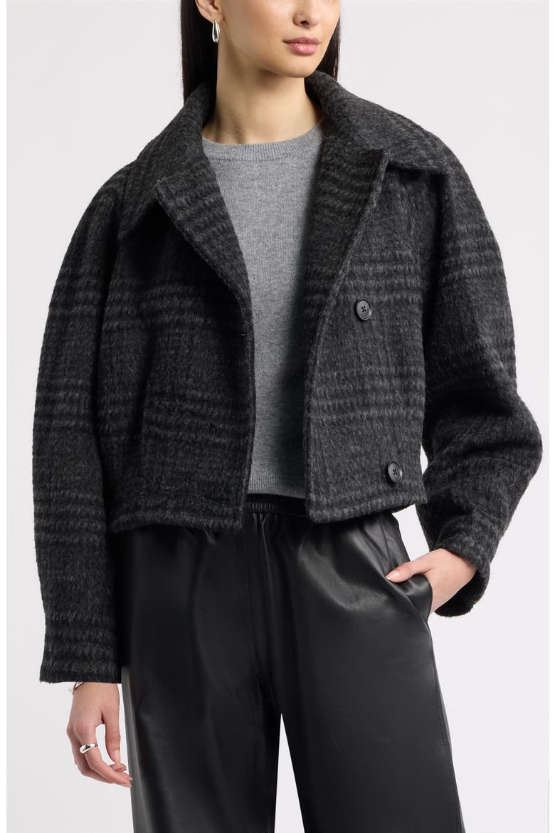 Plaid Cropped Pleated Jacket, Main, color, BLACK- GREY MAUDE PLAID