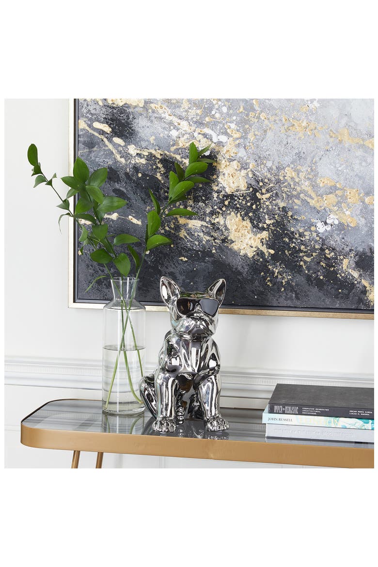 Silvertone Ceramic Bulldog Sculpture with Sunglasses, Alternate, color, SILVER