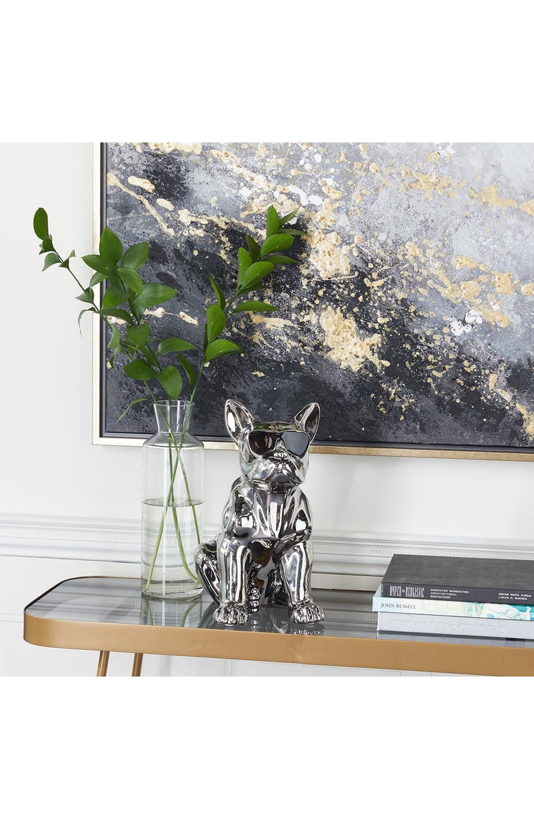 COSMO BY COSMOPOLITAN Silvertone Ceramic Bulldog Sculpture with Sunglasses, Alternate, color, Silver