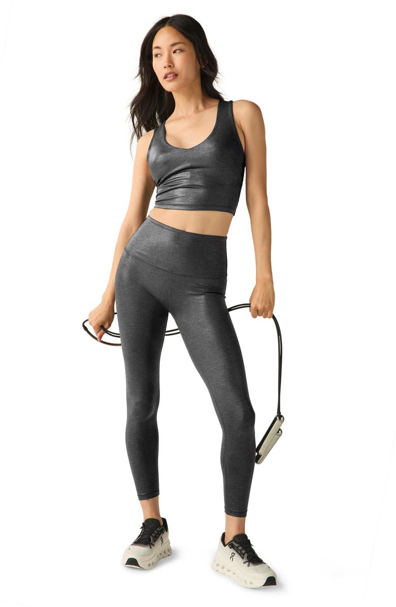 Beyond Yoga Glow On Rib Crop Tank, Alternate, color, Black Foil