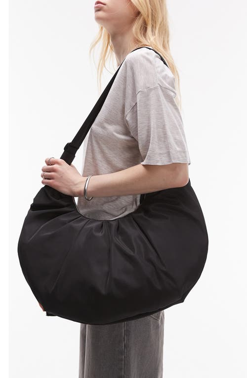 Topshop Sasha Ruched Faux Leather Shoulder Bag In Black