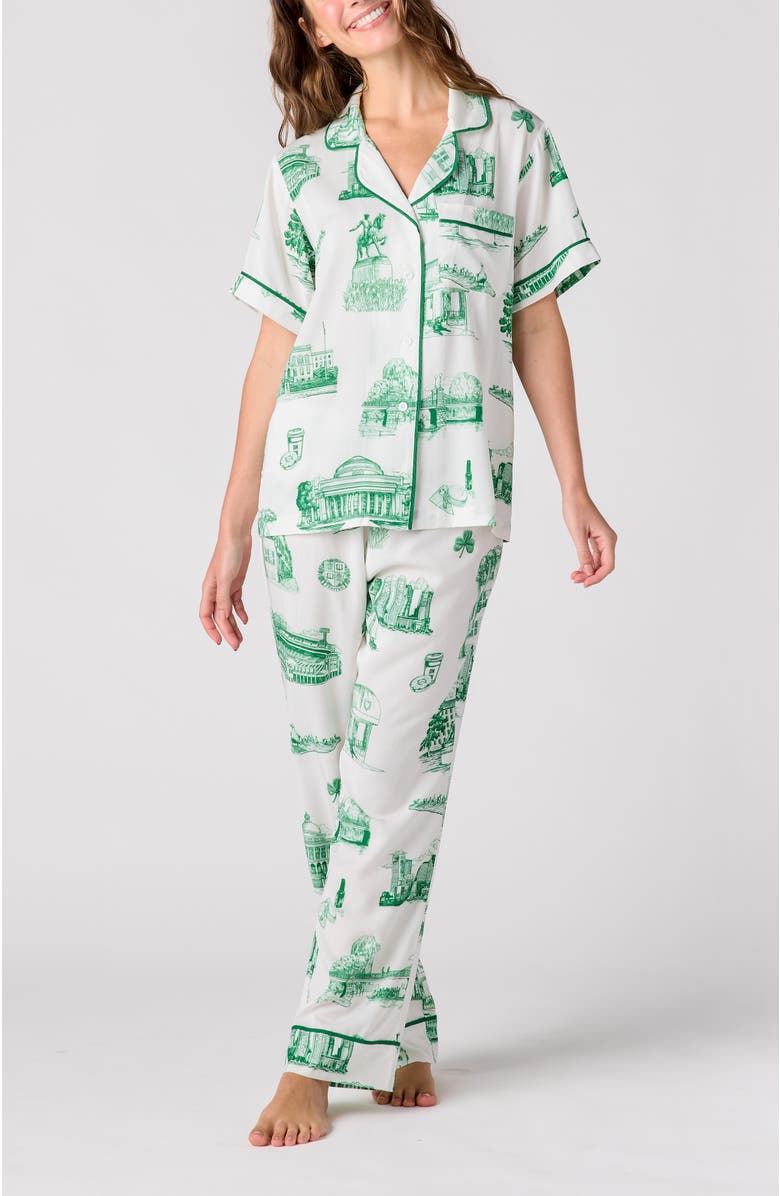 Katie Kime Boston Toile Pants Set, Main, color, Green